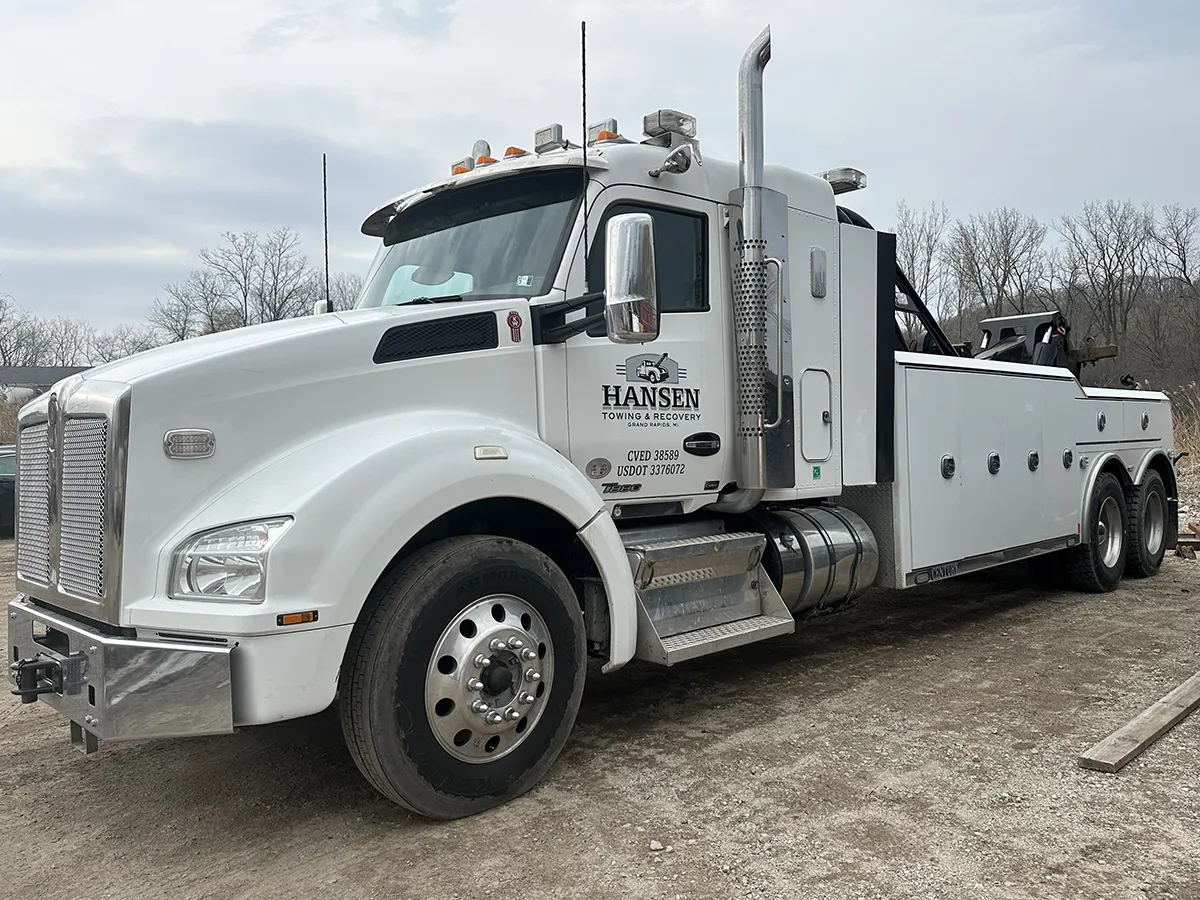 Hansen Towing & Recovery's medium and heavy-duty tow truck at their lot in Grand Rapids, MI.